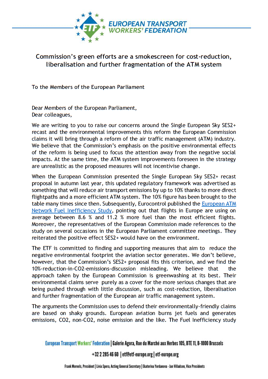 ETF: European Transport Workers' Federation | ETF letter to MEPs on ...